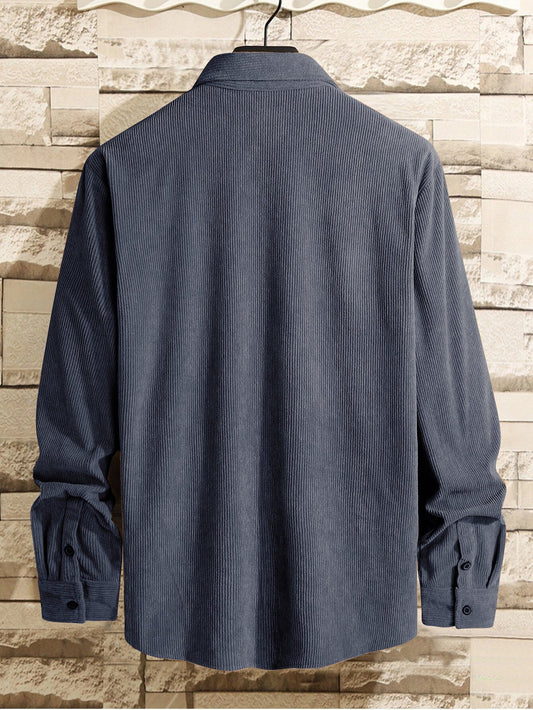 Scrumptious  Grey Men Corduroy Solid Shirt With Pocket
