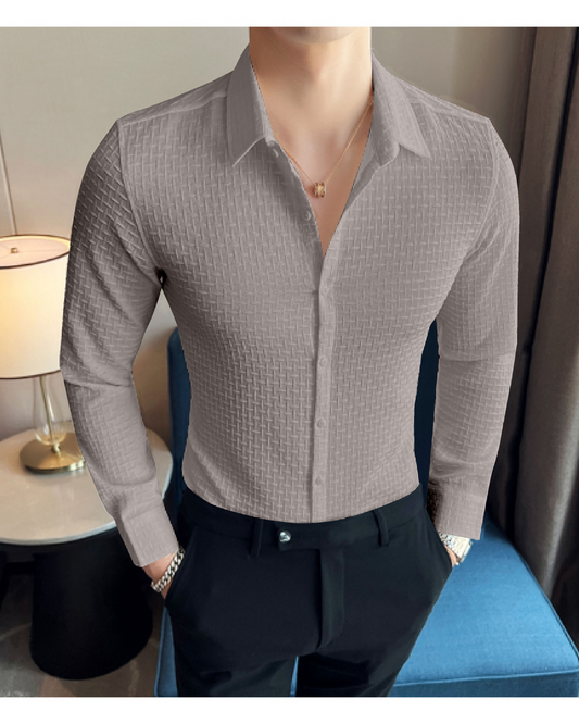 Grey Check Textured Premium Shirt
