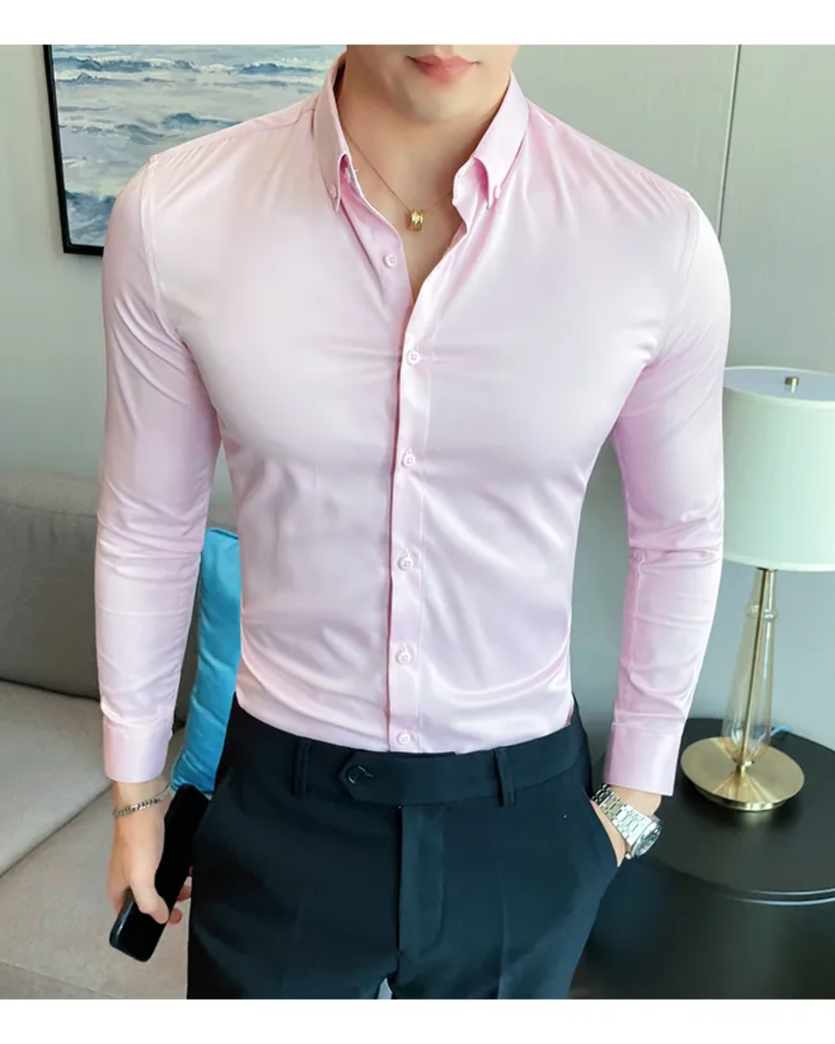 Mens Solid Light pink Formal Shirt