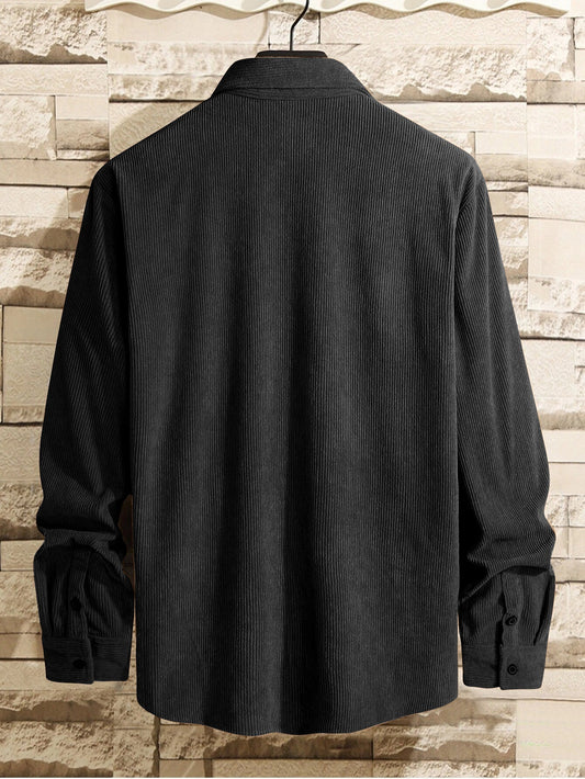 Mellifluous Black Men Corduroy Solid Shirt With Pocket