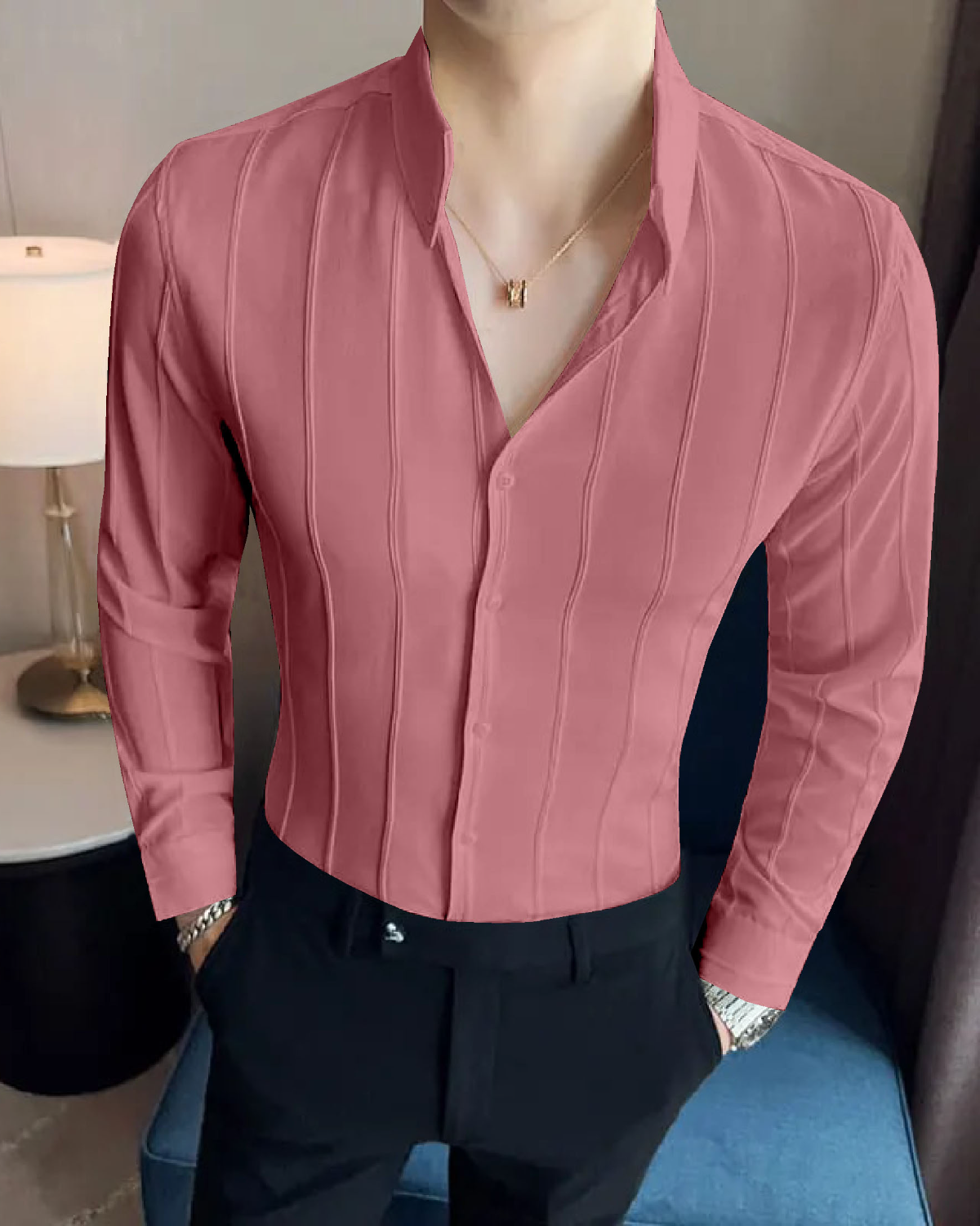 Murmurous Pink Striped Premium Shirt