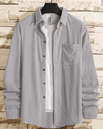 Iron Grey Men Corduroy Flap Pocket Button Front Shirt
